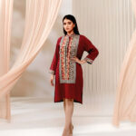 Short Kurta with Khadi and Lace Applique-Maroon