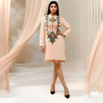 Short Kurta with Khadi and Lace Applique-Peach