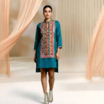 Short Kurta with Khadi and Lace Applique-Teal