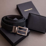 Black Waxy Wallet And Weave Textured Belt Combo (Black)