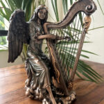 Bronze resin dust decorative musical angel with harp