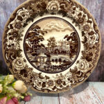 Brown Ceramic Round Big Platter Castle Plate