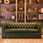 Chesterfield Leather Three Seater Sofa Green