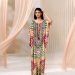 Flared Sleeve Kaftan Multicolor with Gold Antique Patch
