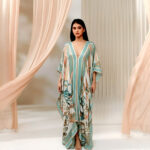 Flared Sleeve Printed Kaftan-Teal