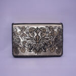 Flocked Leather Beaded Foldover Clutch