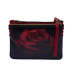 Rose Print Leather Double Zip Pouch Crossbody