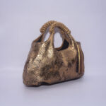 Snake Print Foiled Leather Handheld With Glitter Tassle & Braided Handle