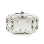 Stone Embellished Box Clutch In Genuine Leather