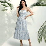 Blue Floral Tiered Midi Dress