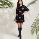 Bow Embroidered Sequin Mini Dress