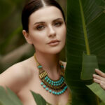 Gold Blue Bead Necklace