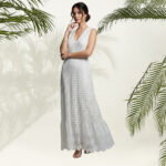 Half Sleeve Schiffli Maxi Dress-White