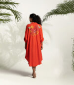 High Low Textured Floral Apllique Mini Dress-Orange - Image 2