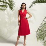 Jacket Style Belted Midi Dress-Red