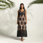 Lace Applique Half Sleeve Midi Dress-Black