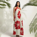Red HIbiscus One Shoukder Maxi Dress