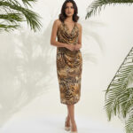 Tiger Print Cowl Neck Midi Dress